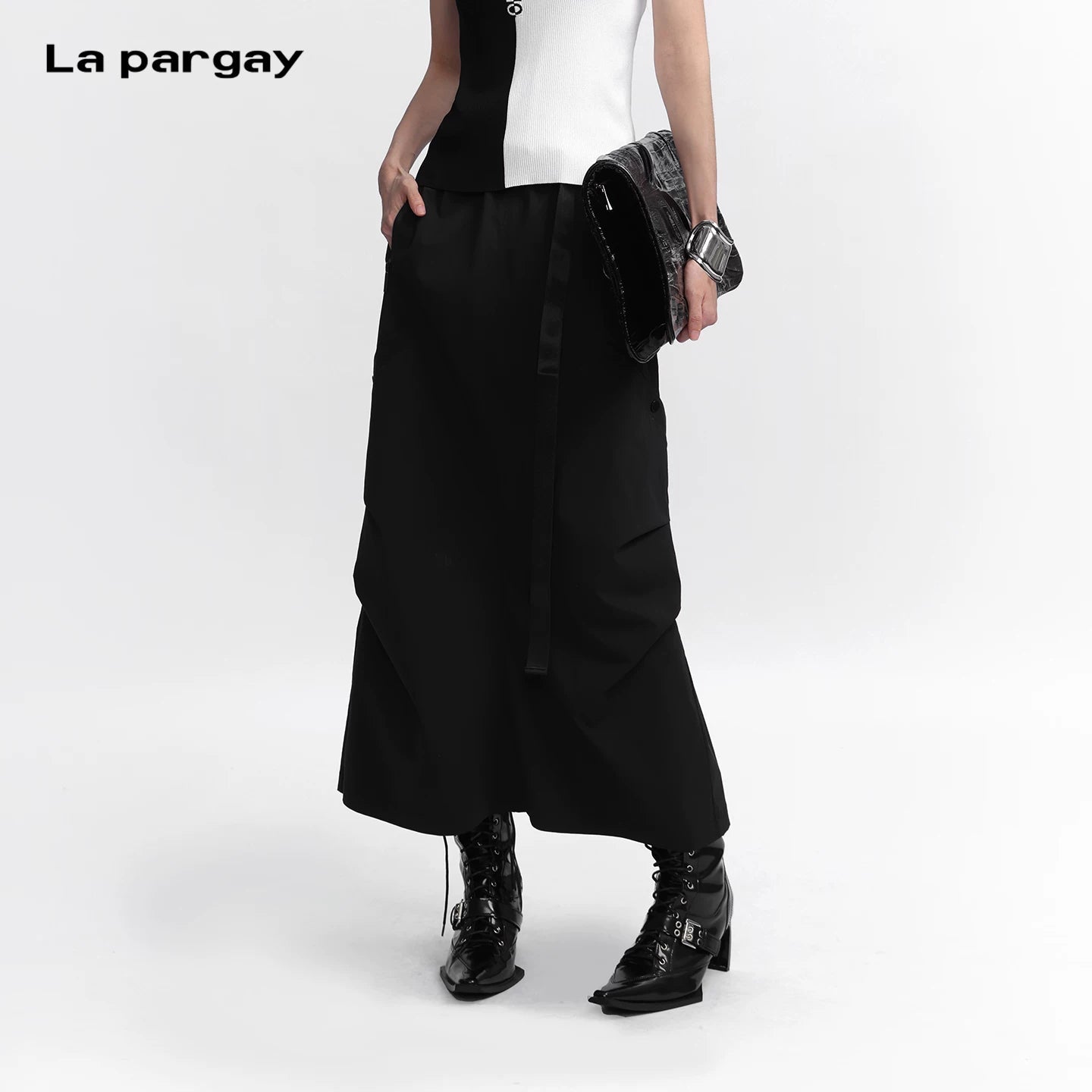Lapargay A-Line 3D Pleated Skirt Street Style Pleating Technique L75309101V - Lapargay