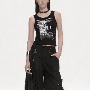 Lapargay abstract ink wash print cropped vest, slim fit, streetwise cool L78200101V - Lapargay