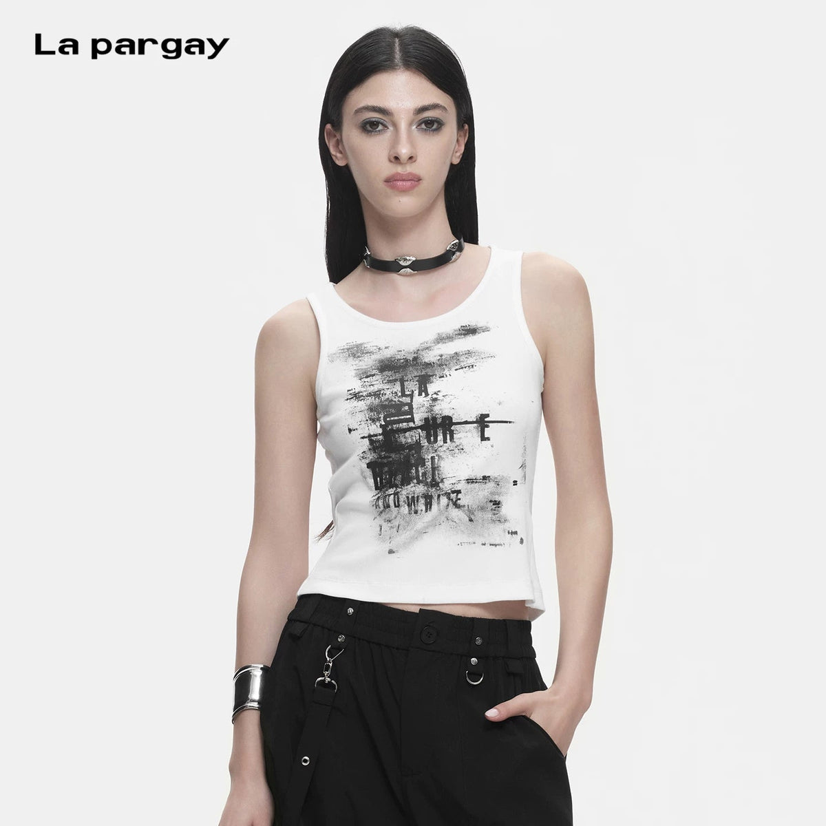 Lapargay abstract ink wash print cropped vest, slim fit, streetwise cool L78200101V - Lapargay