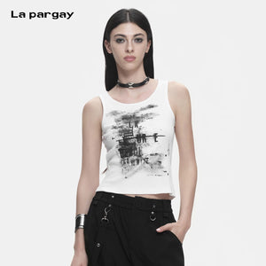 Lapargay abstract ink wash print cropped vest, slim fit, streetwise cool L78200101V - Lapargay