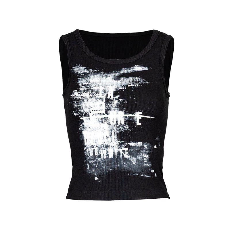 Lapargay abstract ink wash print cropped vest, slim fit, streetwise cool L78200101V - Lapargay