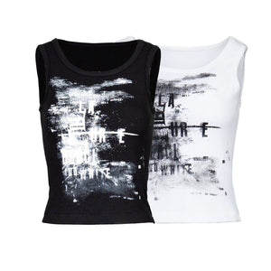 Lapargay abstract ink wash print cropped vest, slim fit, streetwise cool L78200101V - Lapargay