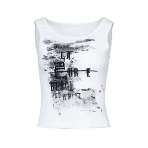 Lapargay abstract ink wash print cropped vest, slim fit, streetwise cool L78200101V - Lapargay