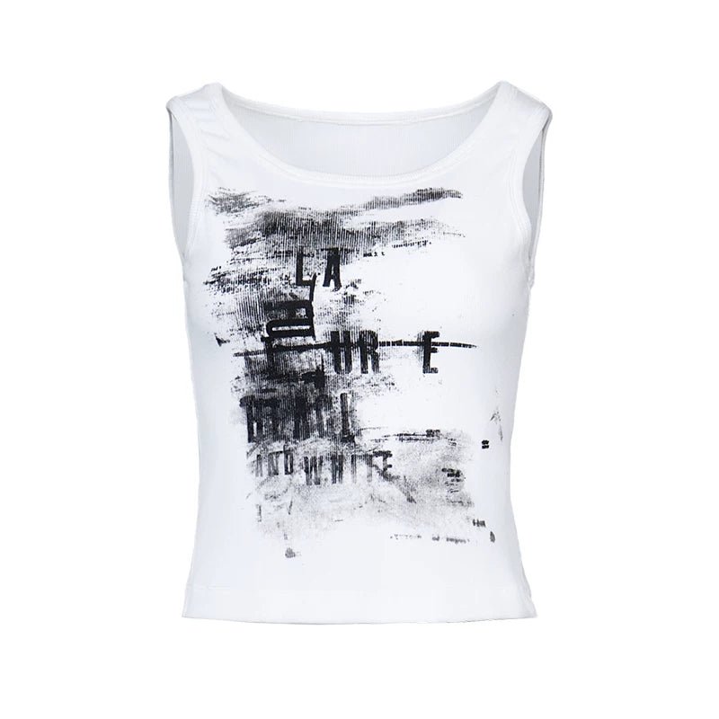 Lapargay abstract ink wash print cropped vest, slim fit, streetwise cool L78200101V - Lapargay