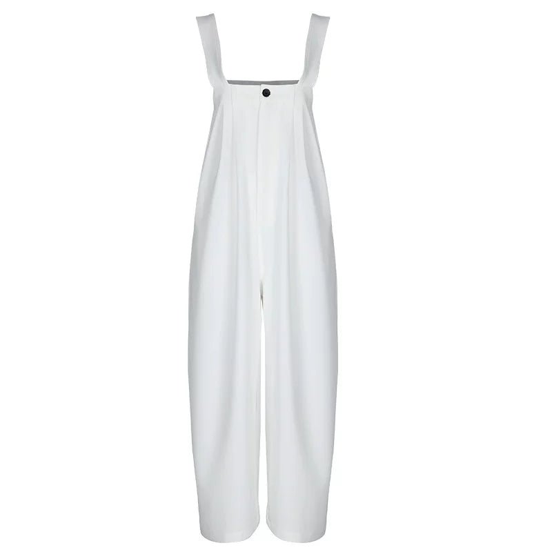 Lapargay Adjustable Strap Jumpsuit Wide Leg Silhouette Flatters Figure without Bulky Look L78202701C - Lapargay