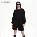 Lapargay Asymmetrical Hem Metal Zipper Decoration Loose Drop Shoulder Sweatshirt L75301990C - Lapargay