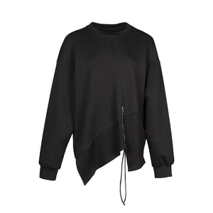 Lapargay Asymmetrical Hem Metal Zipper Decoration Loose Drop Shoulder Sweatshirt L75301990C - Lapargay