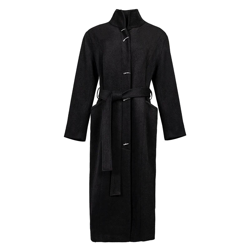 Lapargay avant-garde designed wool coat, high stand collar, self-tie belt long coat L78101605C - Lapargay