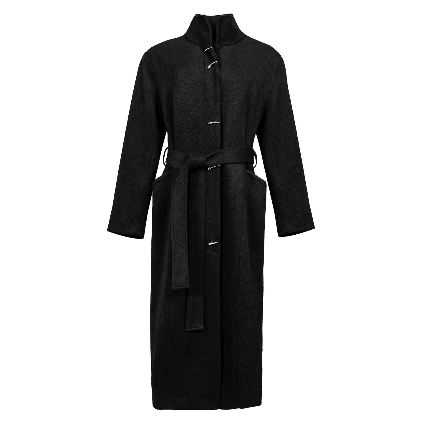 Lapargay avant-garde designed wool coat, high stand collar, self-tie belt long coat L78101605C - Lapargay