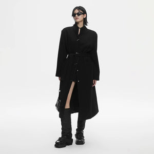 Lapargay avant-garde designed wool coat, high stand collar, self-tie belt long coat L78101605C - Lapargay