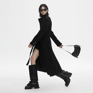 Lapargay avant-garde designed wool coat, high stand collar, self-tie belt long coat L78101605C - Lapargay