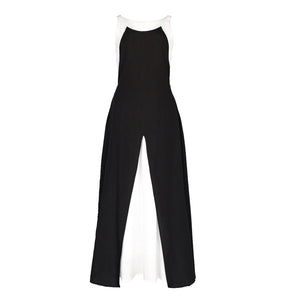 Lapargay Black and White Contrast Camisole Long Dress Slit Layered Design Waist-Defined Slimming L78209004C - Lapargay
