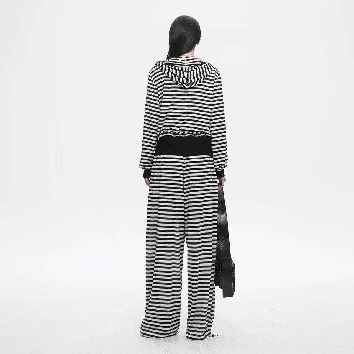 Lapargay Black and White Contrast Casual Pants Elastic Drawstring Waistband Daily Commute Easy to Wear L78202612C - Lapargay