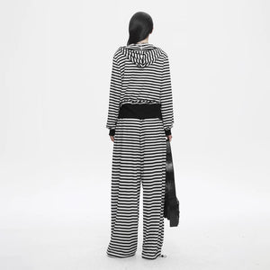Lapargay Black and White Contrast Casual Pants Elastic Drawstring Waistband Daily Commute Easy to Wear L78202612C - Lapargay