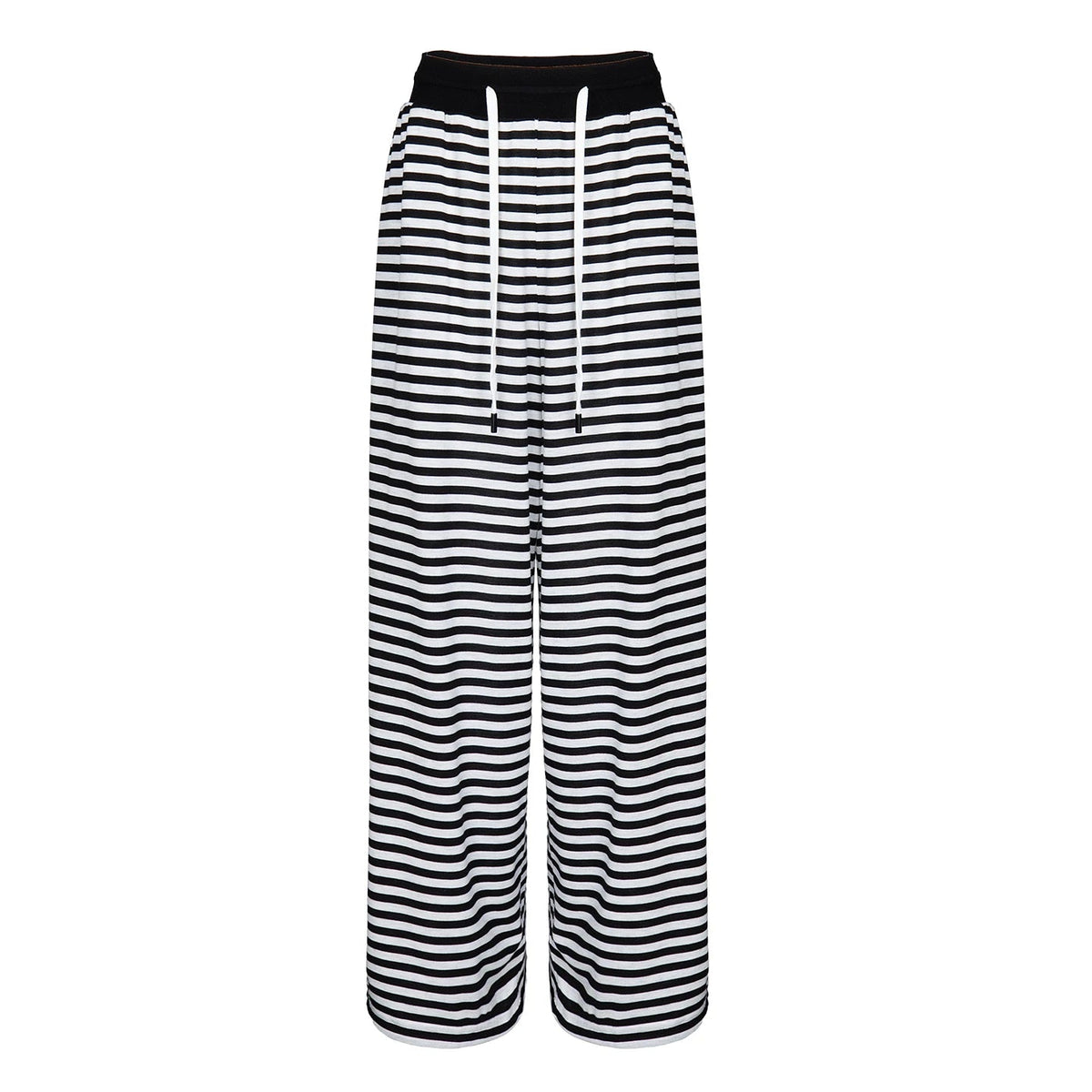 Lapargay Black and White Contrast Casual Pants Elastic Drawstring Waistband Daily Commute Easy to Wear L78202612C - Lapargay