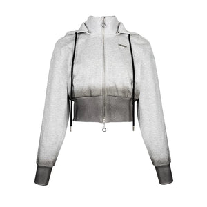 Lapargay black and white gradient technique short waist-cinching jacket double zip stand collar hooded L78101236C - Lapargay