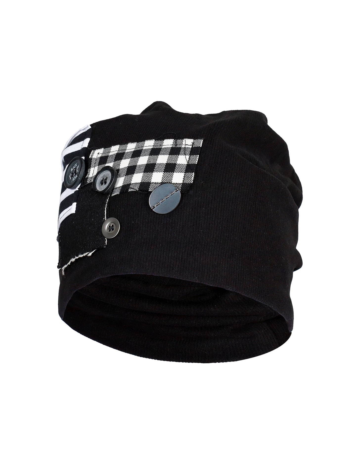 Lapargay Black and White Patchwork Personalized Buttons Loose Knit Hat L78106002X - Lapargay