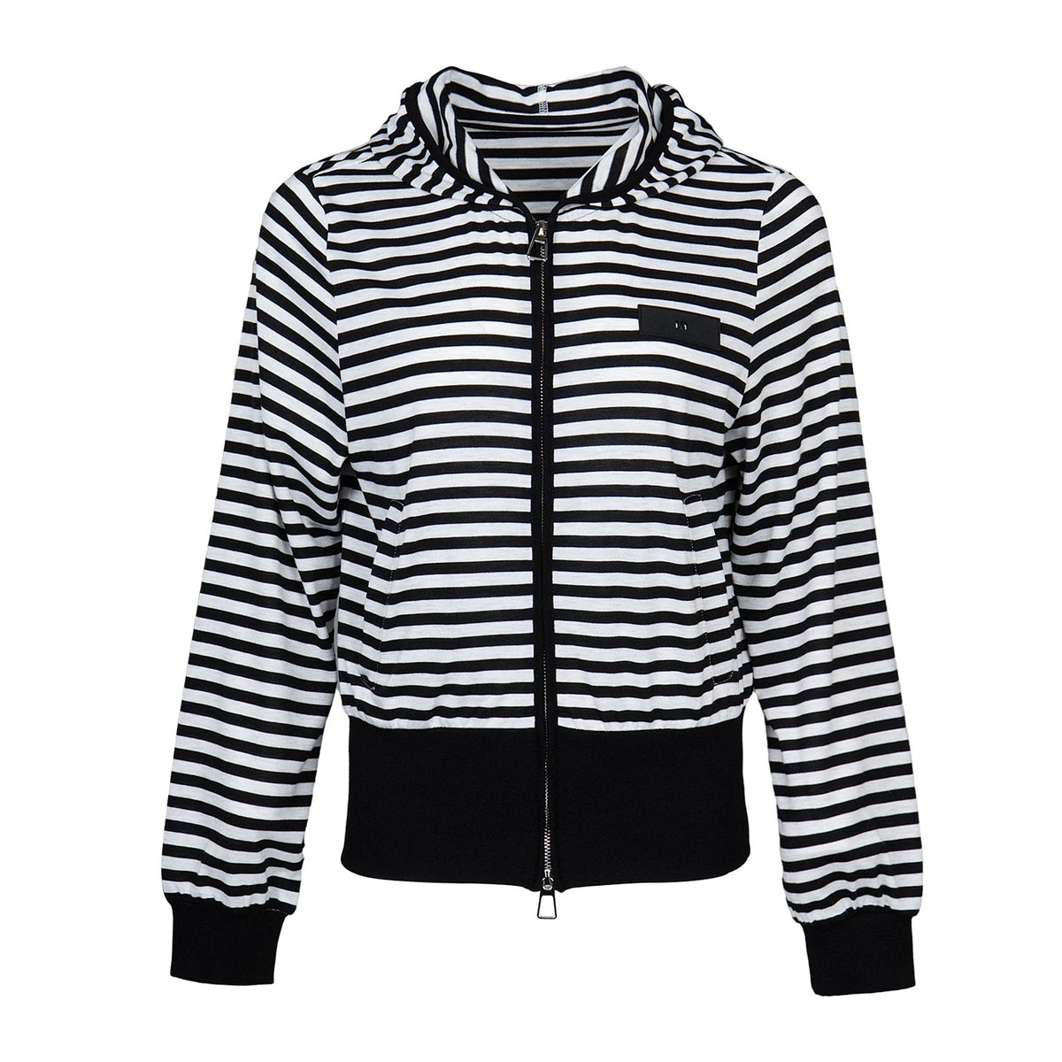 Lapargay Black and White Stripe Contrast, Hooded Zipper Design, Ribbed Waist Slimming Jacket L78201205C - Lapargay