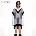 Lapargay Black and White Textured Knit Vest Half-Zip Mock Neck Shirt Layered Two-Piece L66308253C - Lapargay