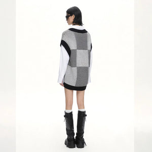 Lapargay Black and White Textured Knit Vest Half-Zip Mock Neck Shirt Layered Two-Piece L66308253C - Lapargay