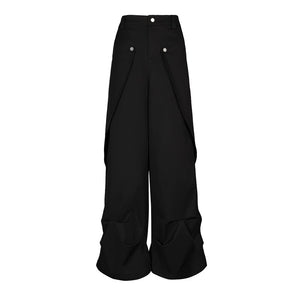 Lapargay Black Cargo Wide Leg Pants Hem Pleat Design Leg-shaping Effect L78102636B - Lapargay
