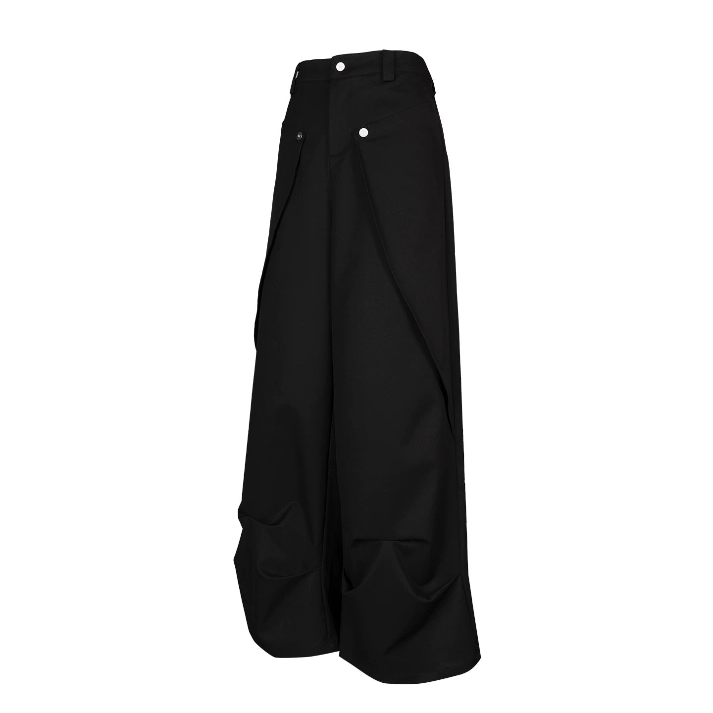 Lapargay Black Cargo Wide Leg Pants Hem Pleat Design Leg-shaping Effect L78102636B - Lapargay