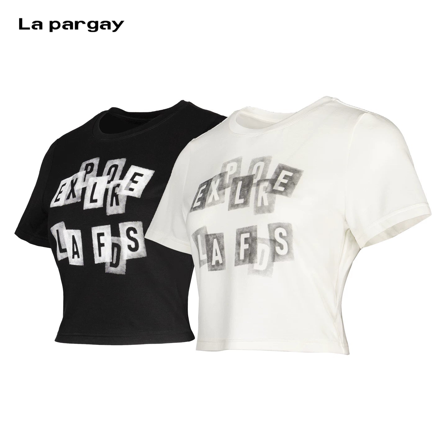 Lapargay Black Contrast Letter Print Short T Simple Clean Cut Fits Body Shape L75200208B - Lapargay