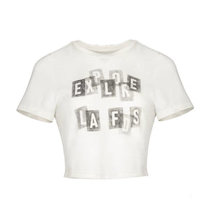 Lapargay Black Contrast Letter Print Short T Simple Clean Cut Fits Body Shape L75200208B - Lapargay