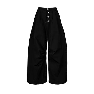 Lapargay black high-waisted casual pants button-front wide-leg pleated slimming trousers L78202605V - Lapargay