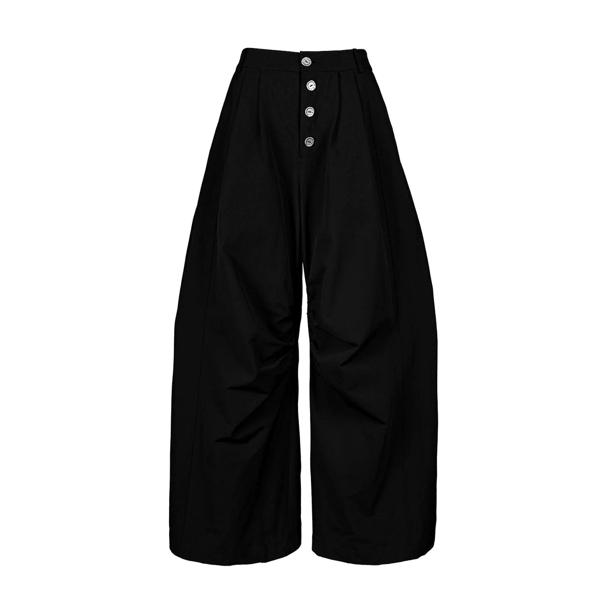 Lapargay black high-waisted casual pants button-front wide-leg pleated slimming trousers L78202605V - Lapargay