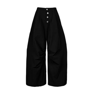 Lapargay black high-waisted casual pants button-front wide-leg pleated slimming trousers L78202605V - Lapargay
