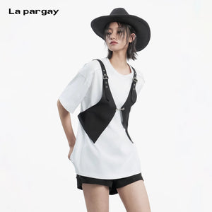 Lapargay Black Outer Vest, Adjustable Metal Buckles, Creates Layered Outfits L78201408V - Lapargay