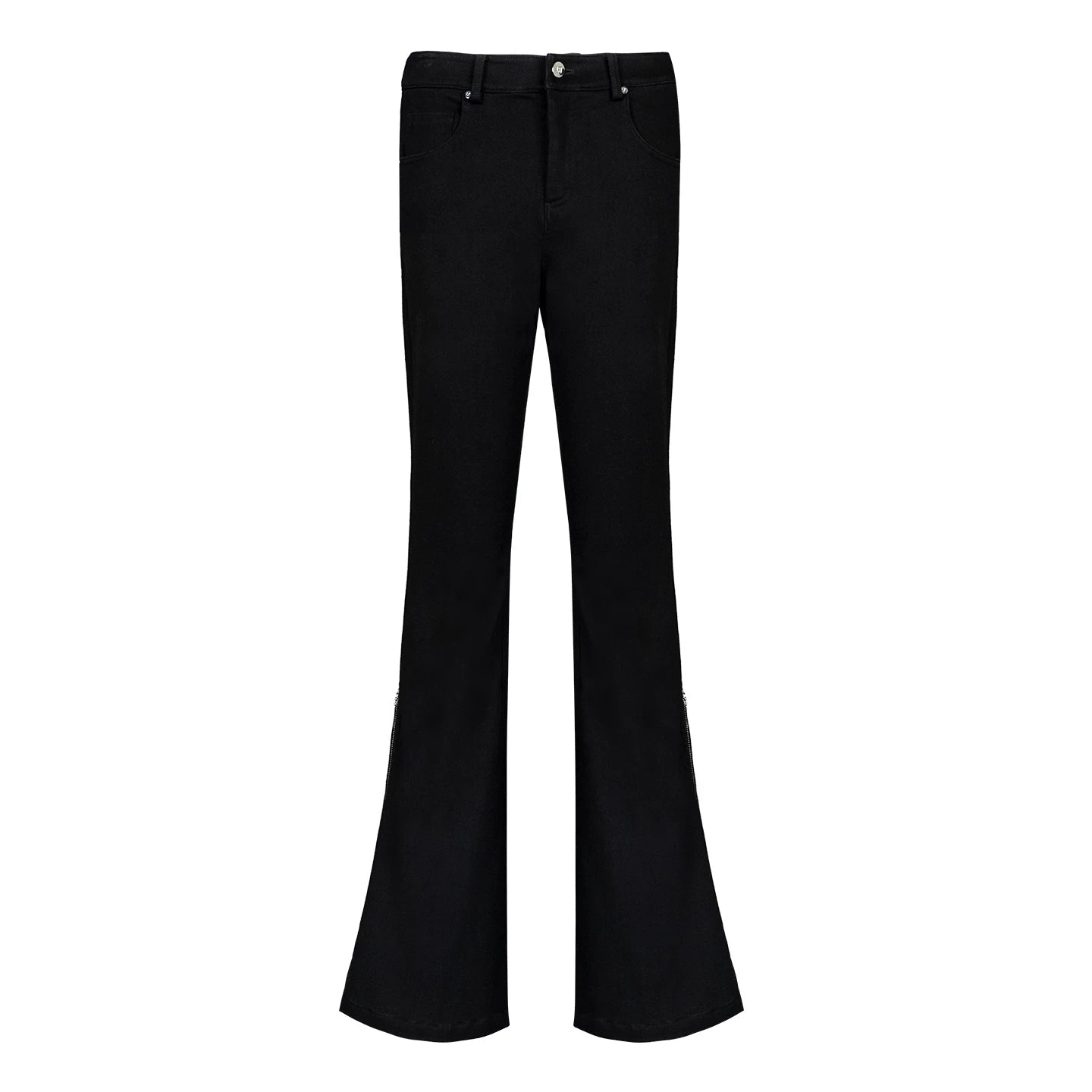 Lapargay Black Slim Flared Pants, Side Zipper, High-waist Leg-lengthening Style L78102625V - Lapargay