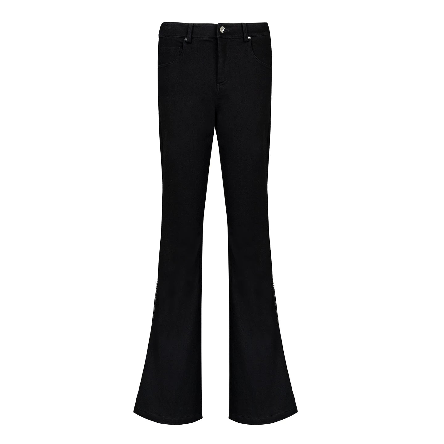 Lapargay Black Slim Flared Pants, Side Zipper, High-waist Leg-lengthening Style L78102625V - Lapargay