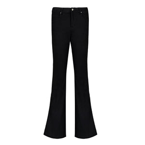 Lapargay Black Slim Flared Pants, Side Zipper, High-waist Leg-lengthening Style L78102625V - Lapargay