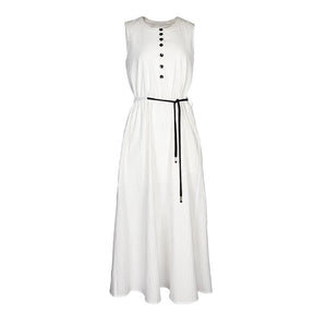 Lapargay Breathable Crinkled Dress Contrast Color Tie Waist Flowing Long Skirt L78209003C - Lapargay
