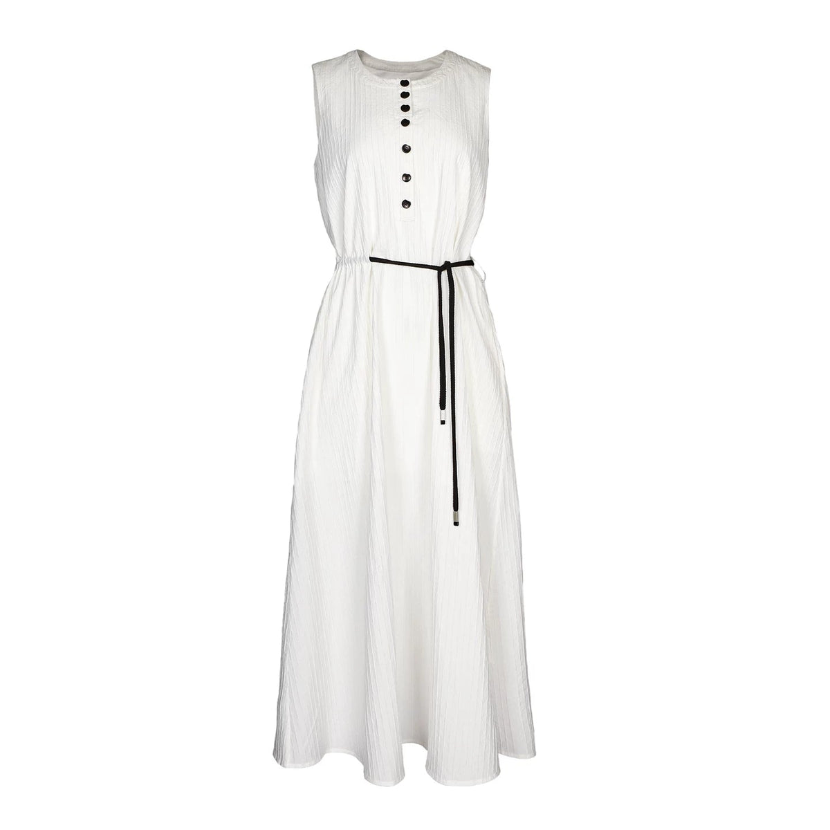 Lapargay Breathable Crinkled Dress Contrast Color Tie Waist Flowing Long Skirt L78209003C - Lapargay