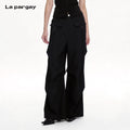 Lapargay Cargo Casual Wide Leg Pants Double Side Ribbon Pockets Pleated Leg Shaping L78202610V - Lapargay