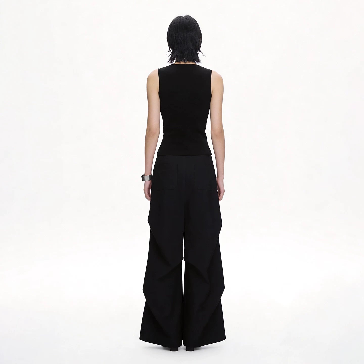 Lapargay Cargo Casual Wide Leg Pants Double Side Ribbon Pockets Pleated Leg Shaping L78202610V - Lapargay
