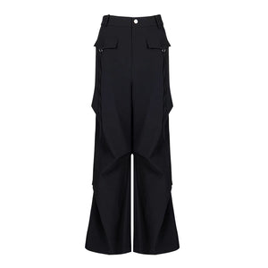 Lapargay Cargo Casual Wide Leg Pants Double Side Ribbon Pockets Pleated Leg Shaping L78202610V - Lapargay