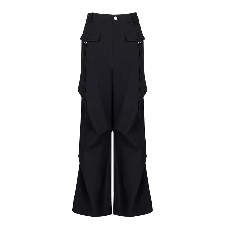 Lapargay Cargo Casual Wide Leg Pants Double Side Ribbon Pockets Pleated Leg Shaping L78202610V - Lapargay