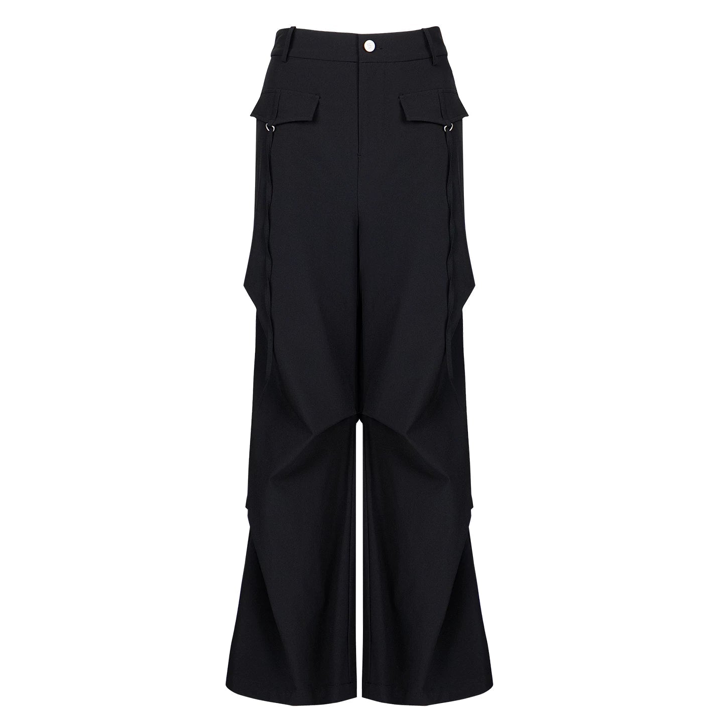 Lapargay Cargo Casual Wide Leg Pants Double Side Ribbon Pockets Pleated Leg Shaping L78202610V - Lapargay