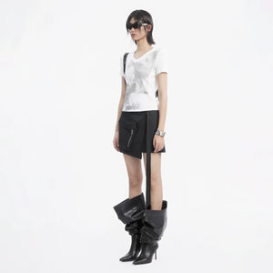 Lapargay Cargo Style Short Skirt, Irregular Tailoring, Zipper Pocket Little Black Skirt L78209204C - Lapargay