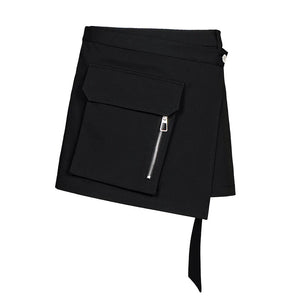 Lapargay Cargo Style Short Skirt, Irregular Tailoring, Zipper Pocket Little Black Skirt L78209204C - Lapargay