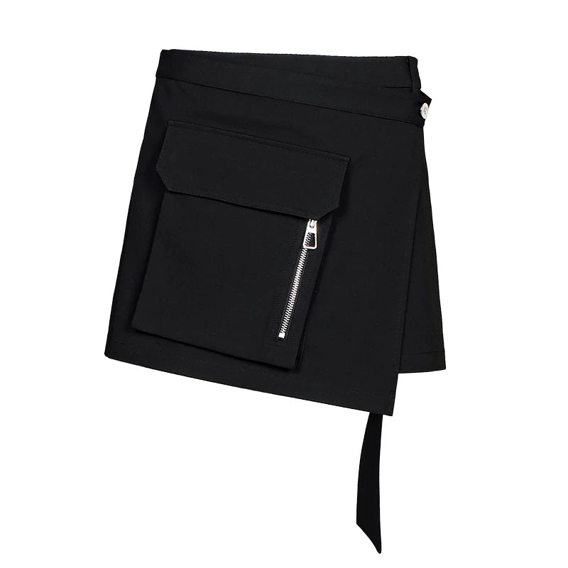 Lapargay Cargo Style Short Skirt, Irregular Tailoring, Zipper Pocket Little Black Skirt L78209204C - Lapargay