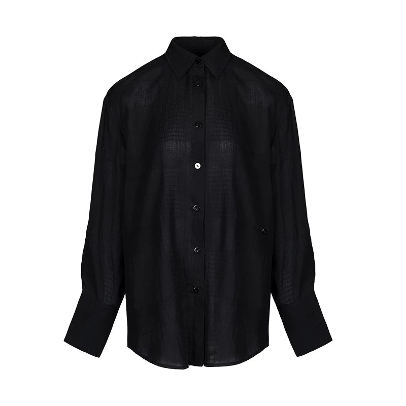 Lapargay Classic Turn-down Collar Drop-shoulder Shirt, Textured Fabric, Single Button Design L78101008V - Lapargay