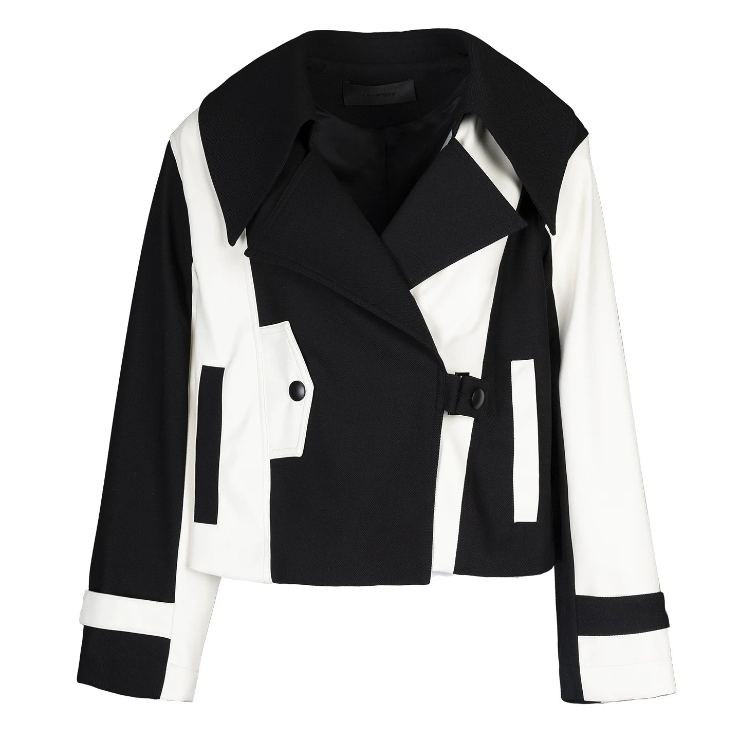 Lapargay Color-Block Short Jacket with Wide Notched Collar, Niche Deconstructivist Style Top L78101225C - Lapargay