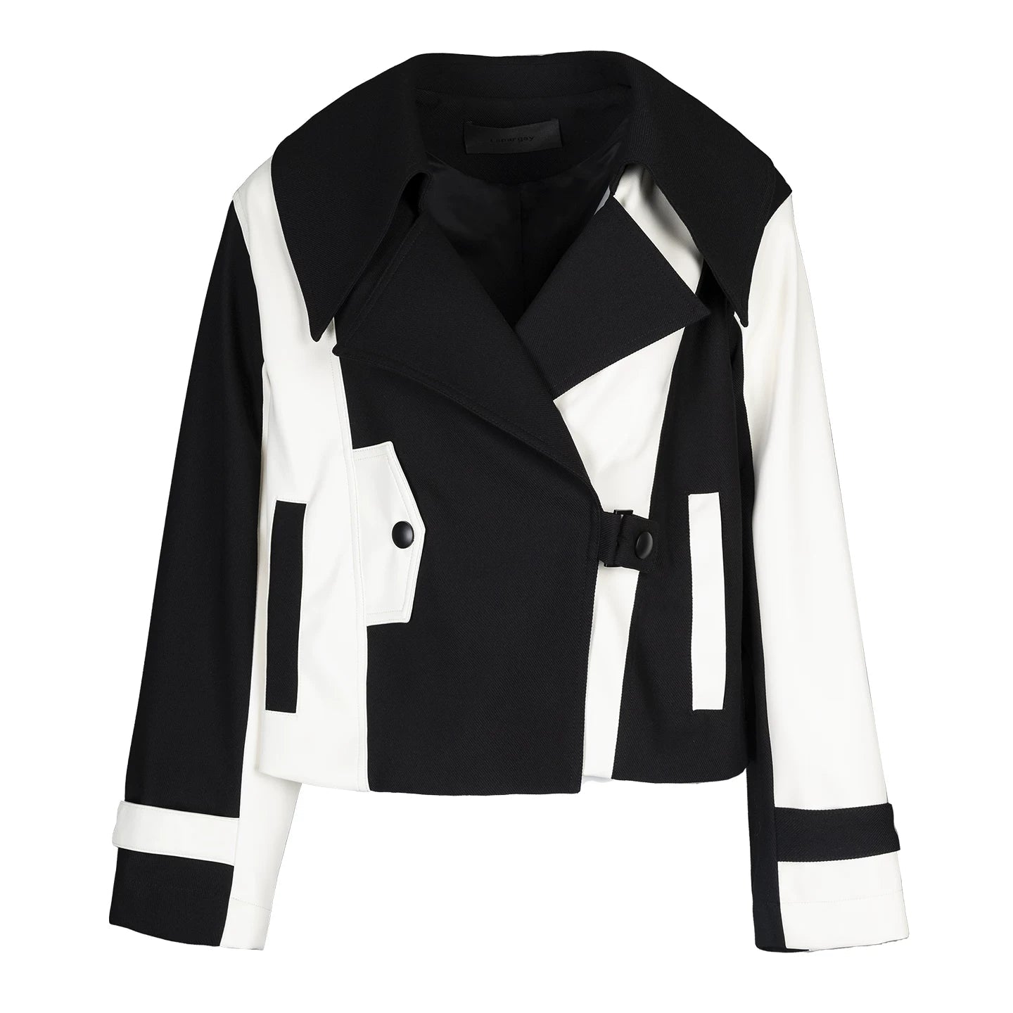 Lapargay Color-Block Short Jacket with Wide Notched Collar, Niche Deconstructivist Style Top L78101225C - Lapargay