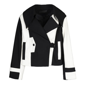 Lapargay Color-Block Short Jacket with Wide Notched Collar, Niche Deconstructivist Style Top L78101225C - Lapargay