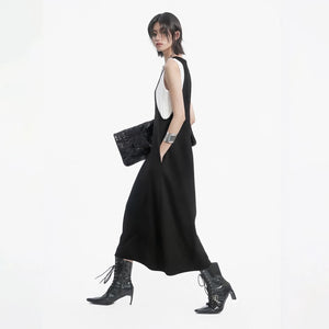 Lapargay color-block sleeveless dress faux two-piece spliced design suspender-style little black dress L78209012C - Lapargay